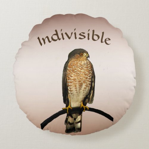 Indivisible Brown Hawk Round Pillow
