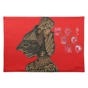 Indonesi Shadow Puppet Hohoho Design on Red canvas Cloth Placemat