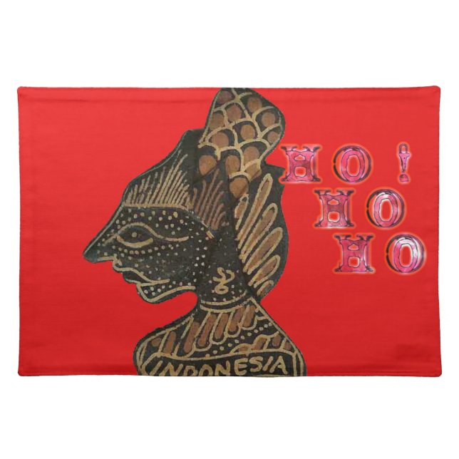 Indonesi Shadow Puppet Hohoho Design on Red canvas Cloth Placemat (Front)