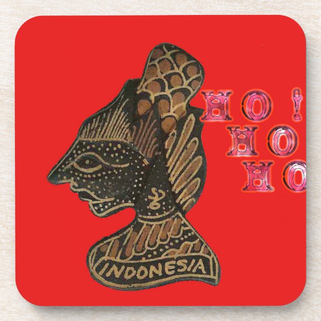 Indonesi Shadow Puppet Hohoho Design on Red canvas Drink Coaster (Front)