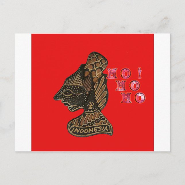 Indonesi Shadow Puppet Hohoho Design on Red canvas Holiday Postcard (Front)