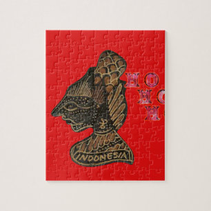 Indonesi Shadow Puppet Hohoho Design on Red canvas Jigsaw Puzzle
