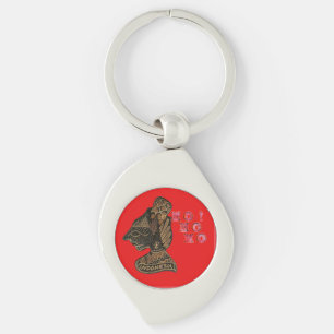 Indonesi Shadow Puppet Hohoho Design on Red canvas Keychain