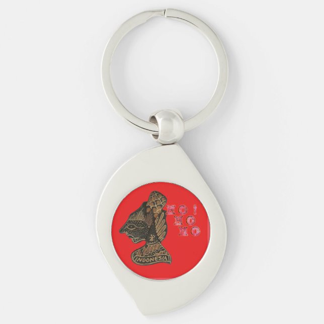 Indonesi Shadow Puppet Hohoho Design on Red canvas Keychain (Front)