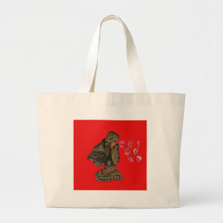 Indonesi Shadow Puppet Hohoho Design on Red canvas Large Tote Bag