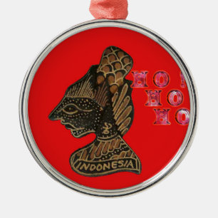 Indonesi Shadow Puppet Hohoho Design on Red canvas Metal Ornament