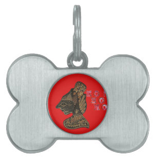 Indonesi Shadow Puppet Hohoho Design on Red canvas Pet Name Tag