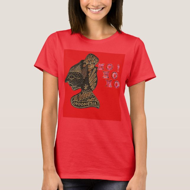 Indonesi Shadow Puppet Hohoho Design on Red canvas T-Shirt (Front)