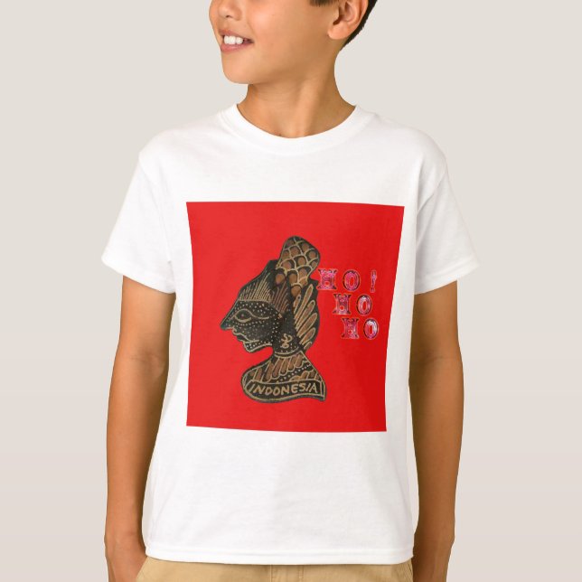 Indonesi Shadow Puppet Hohoho Design on Red canvas T-Shirt (Front)