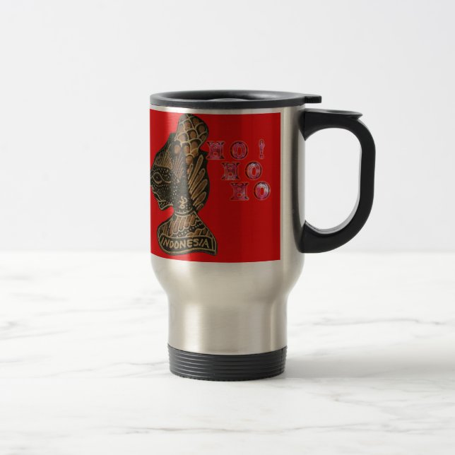 Indonesi Shadow Puppet Hohoho Design on Red canvas Travel Mug (Right)