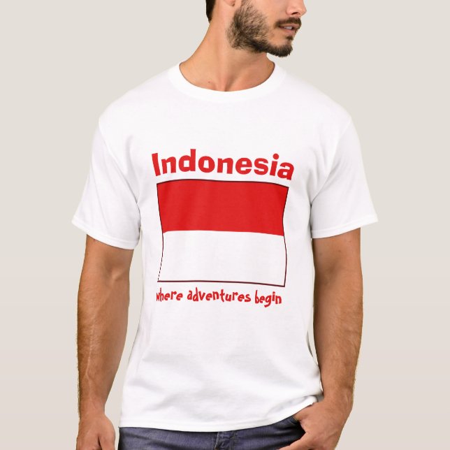 Indonesia Flag + Map + Text T-Shirt (Front)