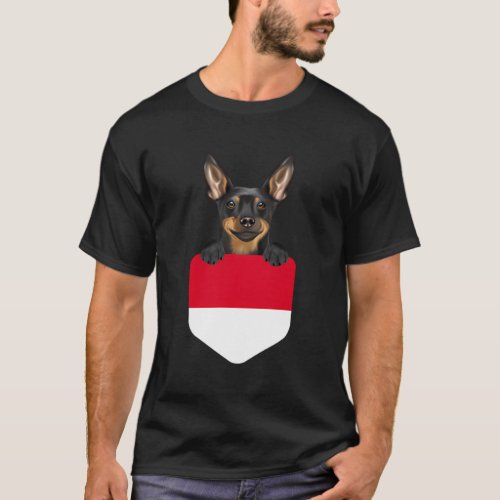 Indonesia Flag Miniature Pinscher Dog In Pocket T_Shirt