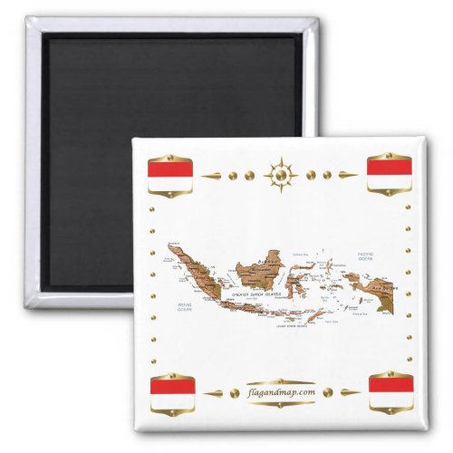 Indonesia Map  Flags Magnet