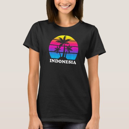 Indonesia Retro Palm Tree Sunset Vacation Beach Tr T_Shirt