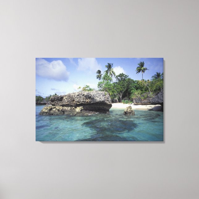 Indonesia. Rock formations along shore Canvas Print (Front)