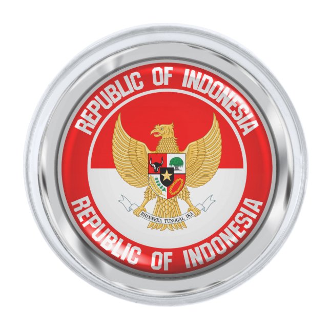 Indonesia Round Emblem Silver Finish Lapel Pin (Front)