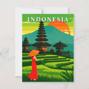 Indonesia Sunset Temple and Rice Terraces Postcard