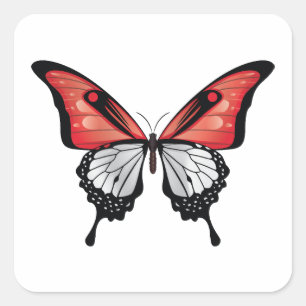 Indonesia Swallowtail Butterfly Flag Square Sticker