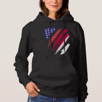 Indonesian American Patriot Grown Heart Flag Strip Hoodie