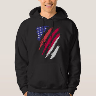 Indonesian American Patriot Grown Heart Flag Strip Hoodie