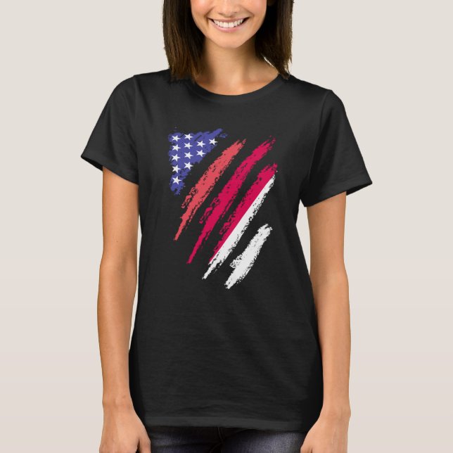 Indonesian American Patriot Grown Heart Flag Strip T-Shirt (Front)