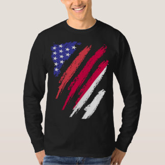 Indonesian American Patriot Grown Heart Flag Strip T-Shirt