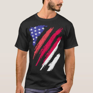 Indonesian American Patriot Grown Heart Flag Strip T-Shirt
