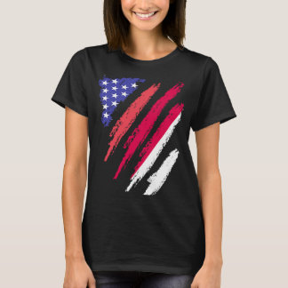 Indonesian American Patriot Grown Heart Flag Strip T-Shirt