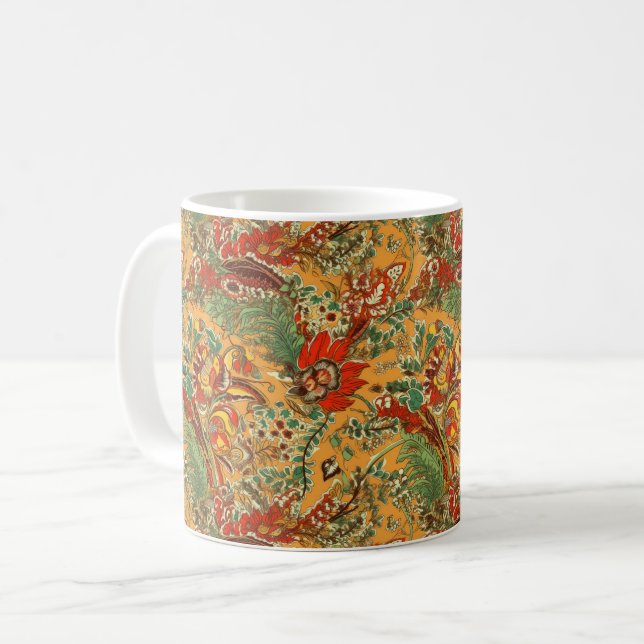 Indonesian Batik Balinese Style Yellow Orange Coffee Mug (Front Left)