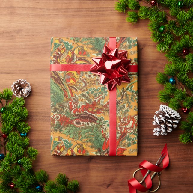 Indonesian Batik Balinese Style Yellow Orange Wrapping Paper (Holiday Gift)
