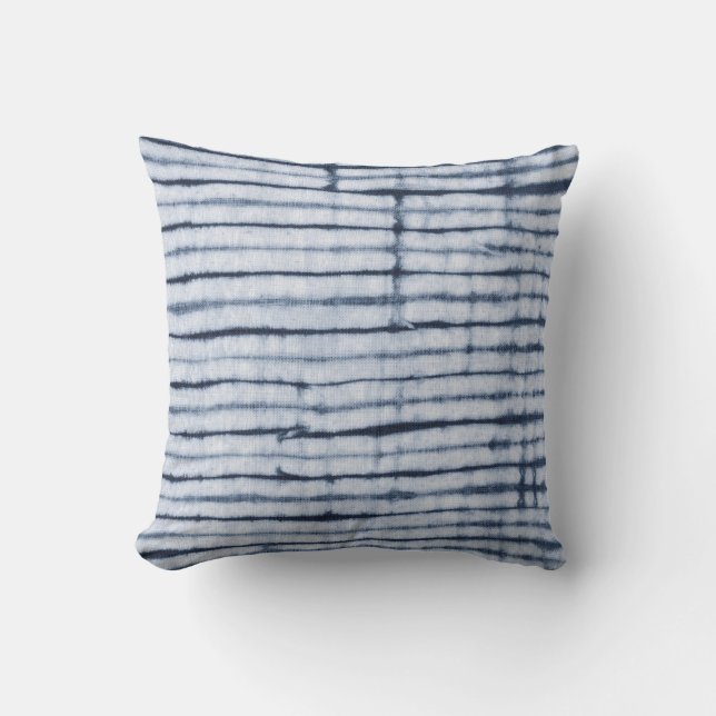 Indonesian Batik Indigo/Navy Stripe Throw Pillow (Front)