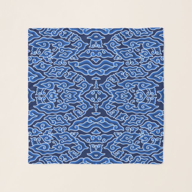 Indonesian Batik Motif Megamendung Blue Clouds Scarf (Front)