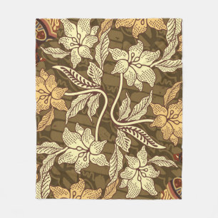 Indonesian batik motifs with flora and fauna patte fleece blanket