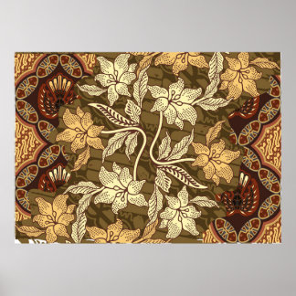 Indonesian batik motifs with flora and fauna patte poster
