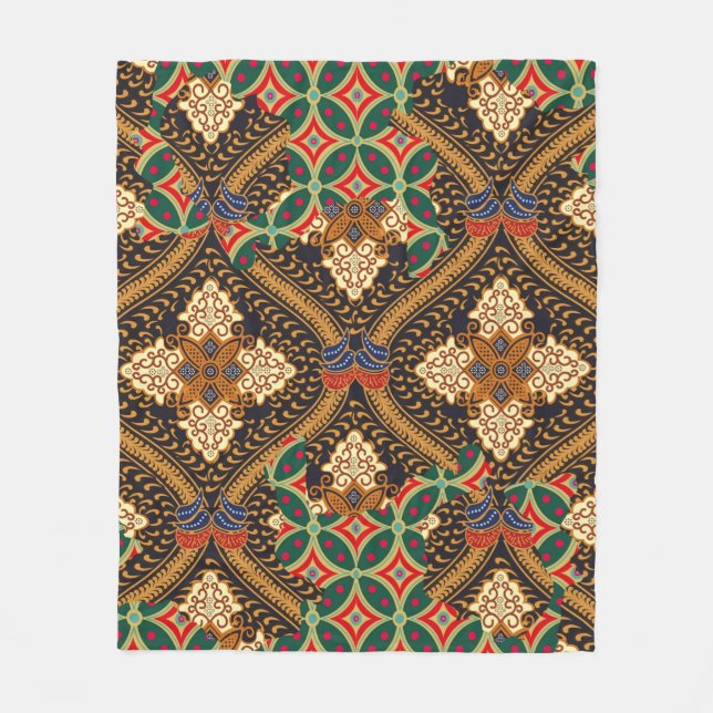 Indonesian batik motifs with very distinctive plan fleece blanket (Front)