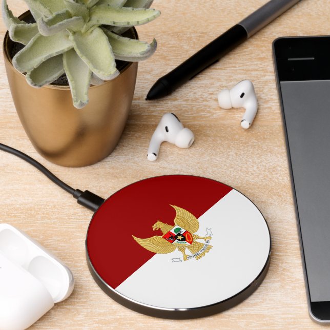 Indonesian flag-coat of arms wireless charger  (Desk 2)