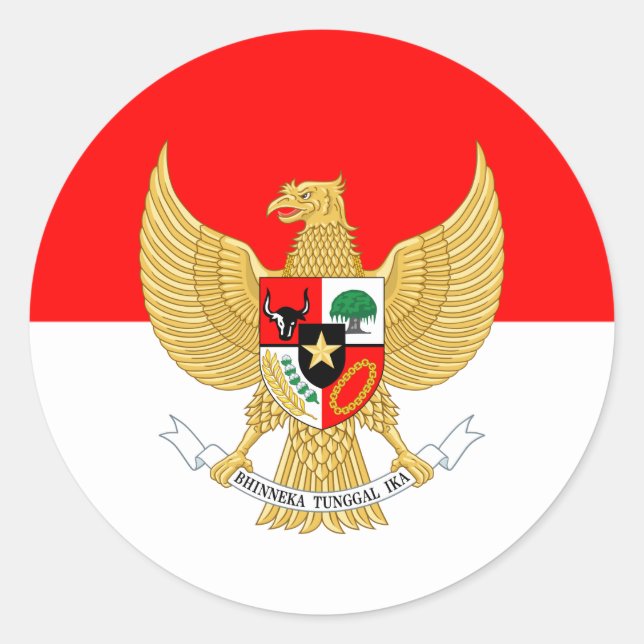 Indonesian Flag & National Emblem, Indonesia Classic Round Sticker (Front)