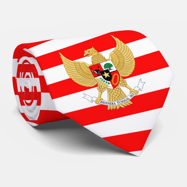 Indonesian Flag & National Emblem, Indonesia Neck Tie (Rolled)
