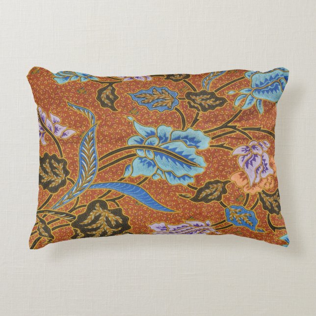 Indonesian Floral Batik Gold Accent Pillow (Front)