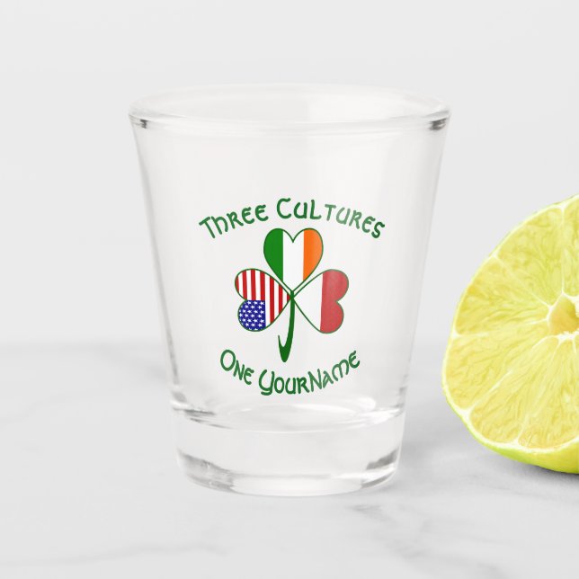 Indonesian Irish American Flag Shamrock Personal Shot Glass (Front)