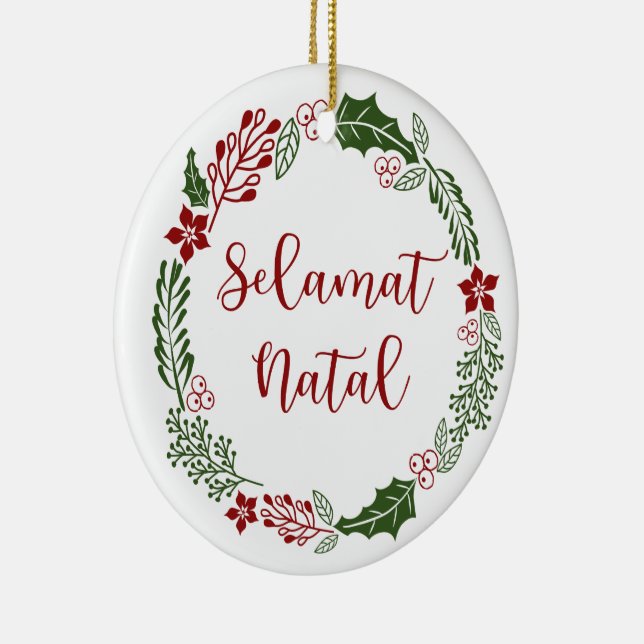 Indonesian Merry Christmas Wreath, Selamat Natal Ceramic Ornament (Right)
