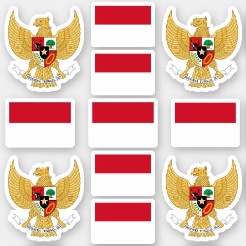 Indonesian national symbols coat of arms and flag sticker