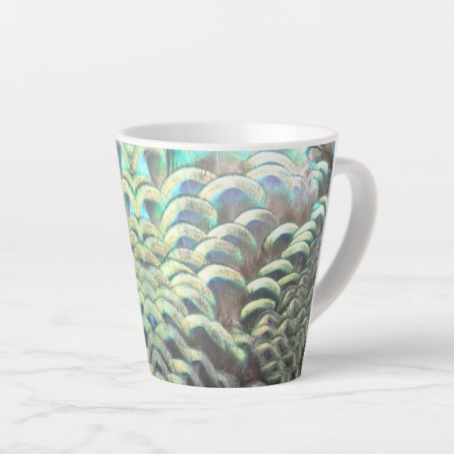 Indonesian Peacock Feathers Latte Mug (Right Angle)