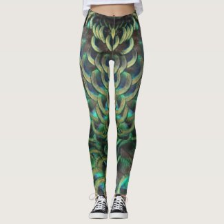 Indonesian Peacock Feathers Pattern Legging