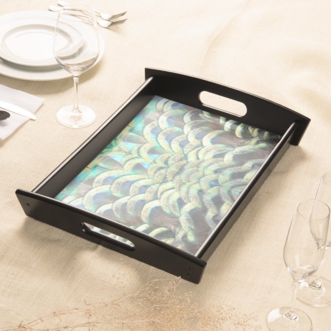 Indonesian Peacock Feathers Pattern Serving Tray (Front)