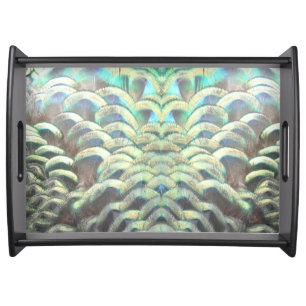 Indonesian Peacock Feathers Pattern Serving Tray