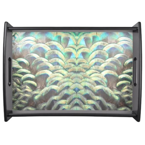 Indonesian Peacock Feathers Pattern Serving Tray