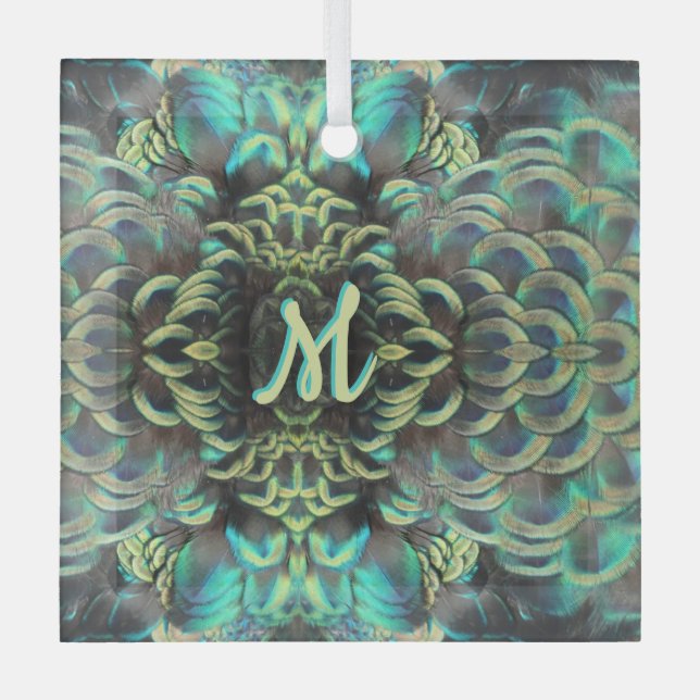 Indonesian Peacock Pattern Cust. Monogram Ornament (Front)