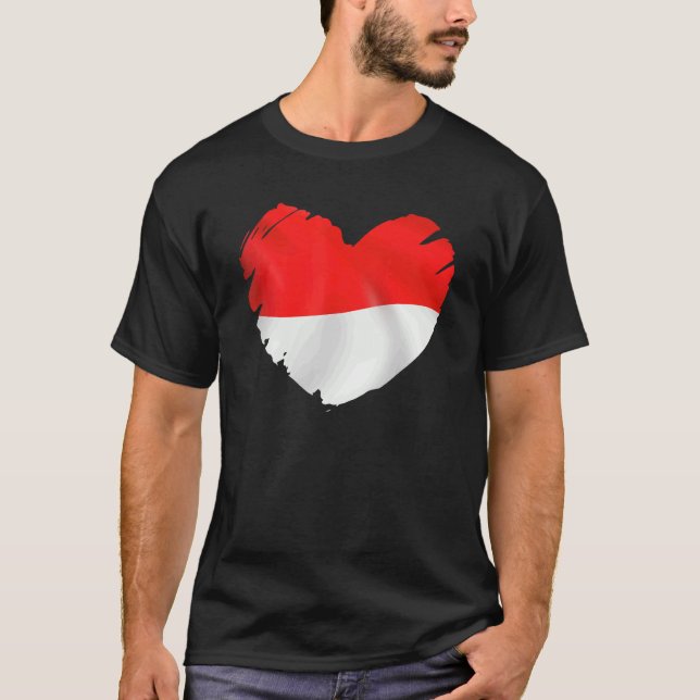 Indonisia Flag On Shape Of Heart Indonisian Indoni T-Shirt (Front)