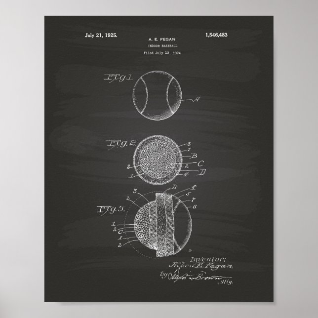 Indoor Baseball 1925 Patent Art Chalkboard Poster (Front)